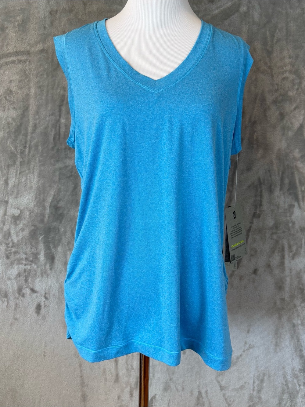 Free Country Women’s B-Cool Shirred V-Neck Tank Top Capri Blue Large NWT